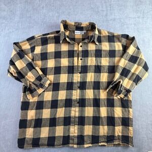 Newport News Easy Style Womens 3X Yellow Black Buffalo Plaid Flannel Shirt F2265
